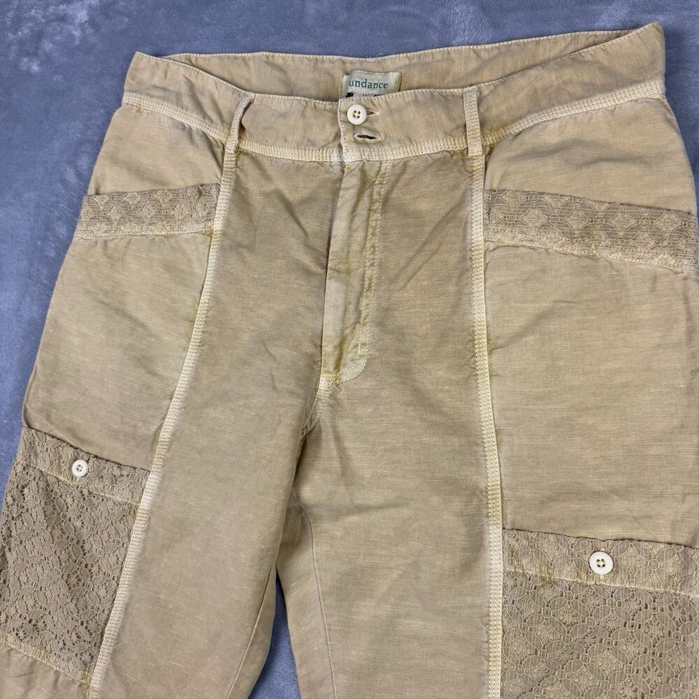 Sundance Linen Cotton Lace Detail Pants Beige Boho Cottagecore Womens Size 14 - Picture 2 of 10